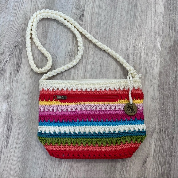 The Sak Rainbow Striped Crochet Crossbody  Bag Purse Pride Colorful Fun whimsy - Picture 1 of 11